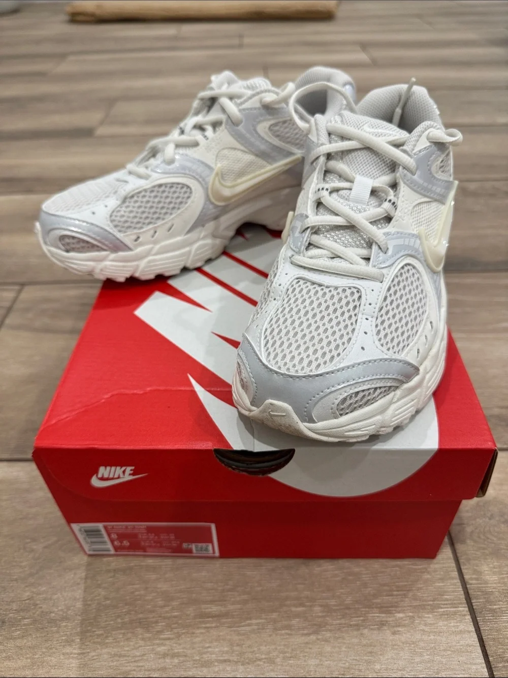 Nike White and Gray Mesh Athletic Sneakers